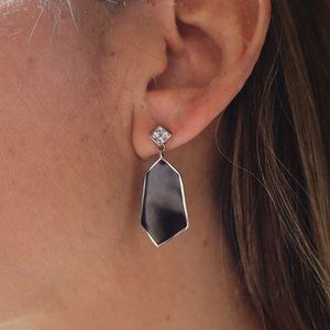 Elegant black epoxy earrings with simulated white sapphire